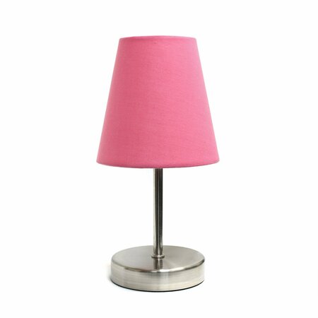 CREEKWOOD HOME Nauru 10.5in Petite Metal Stick Bedside Table Lamp in Sand Nickel with Fabric Empire Shade, Pink CWT-2007-PN